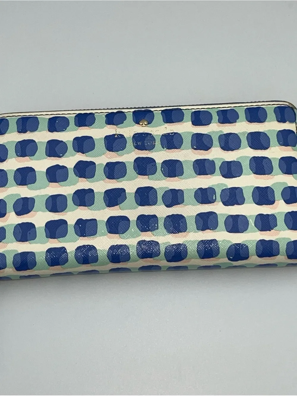 Kate Spade Small Blue Cedar Street Stamp Dot Tavy Dotted Logo Wallet EUC